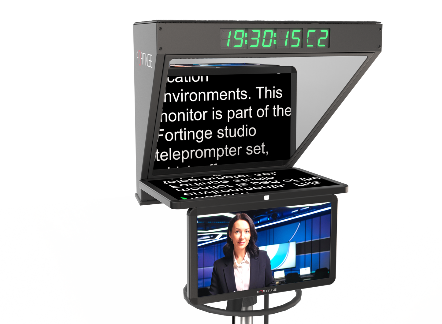 19" HIGH BRIGHTNESS STUDIO TELEPROMPTER with  SDI IN/OUT for PTZ CAMERAS