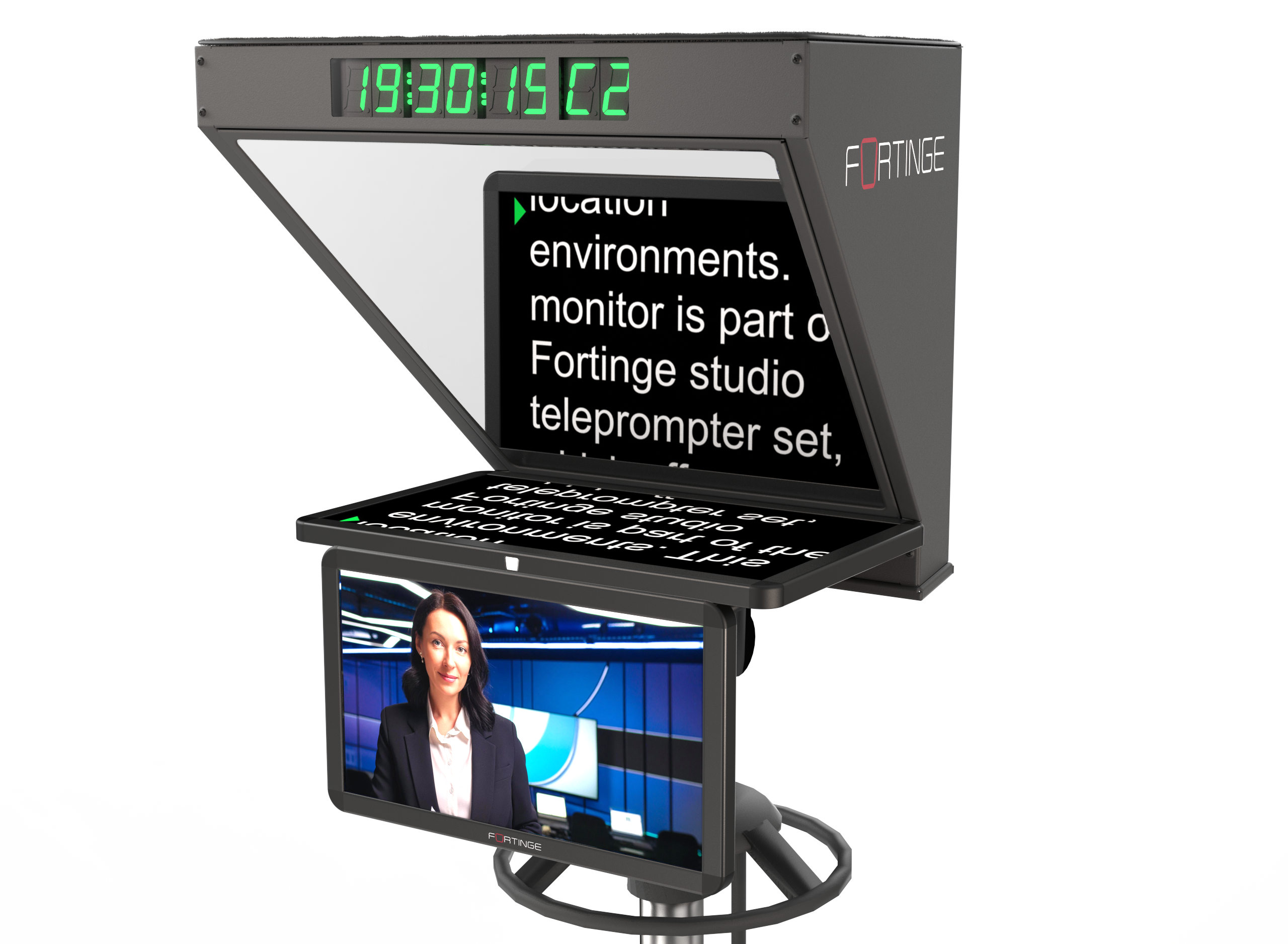 19" HIGH BRIGHTNESS STUDIO TELEPROMPTER for PTZ CAMERAS