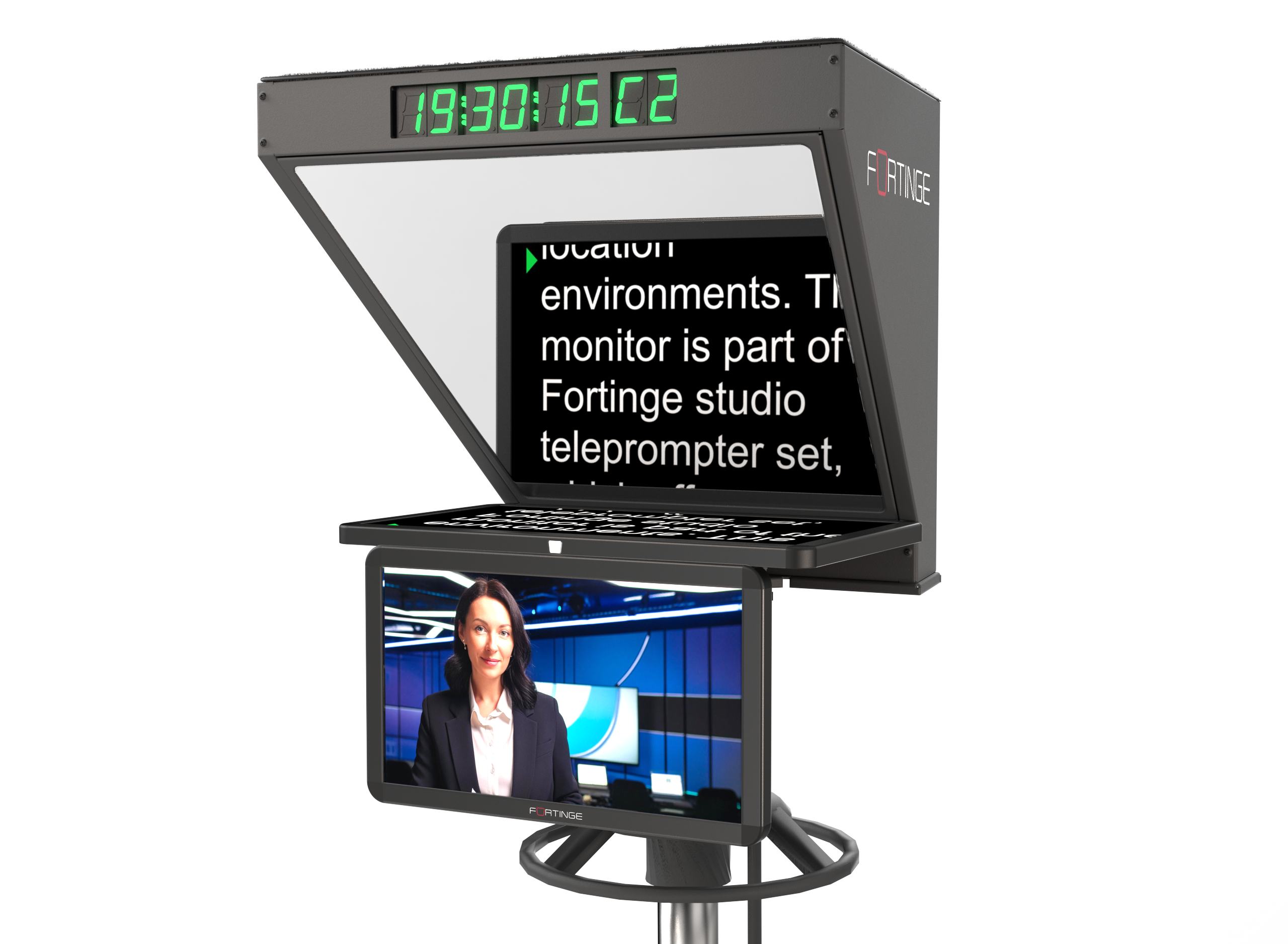19" HIGH BRIGHTNESS STUDIO TELEPROMPTER for PTZ CAMERAS